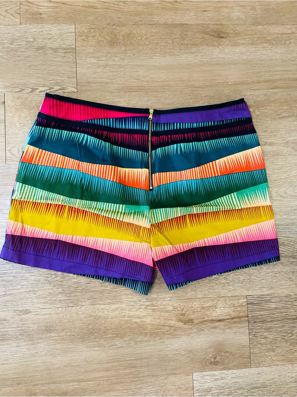 Trina Turk Vacation or Resort Geometric Zip Front Stripe High-Rise Shorts